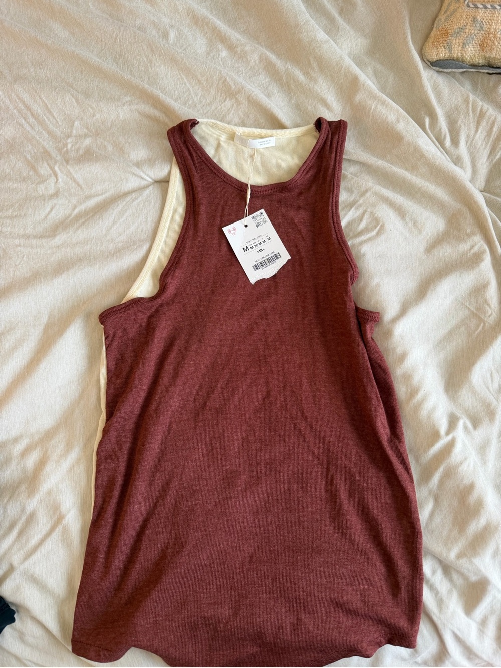 Zara Burgundy Layered Tank Top with Cream Lining